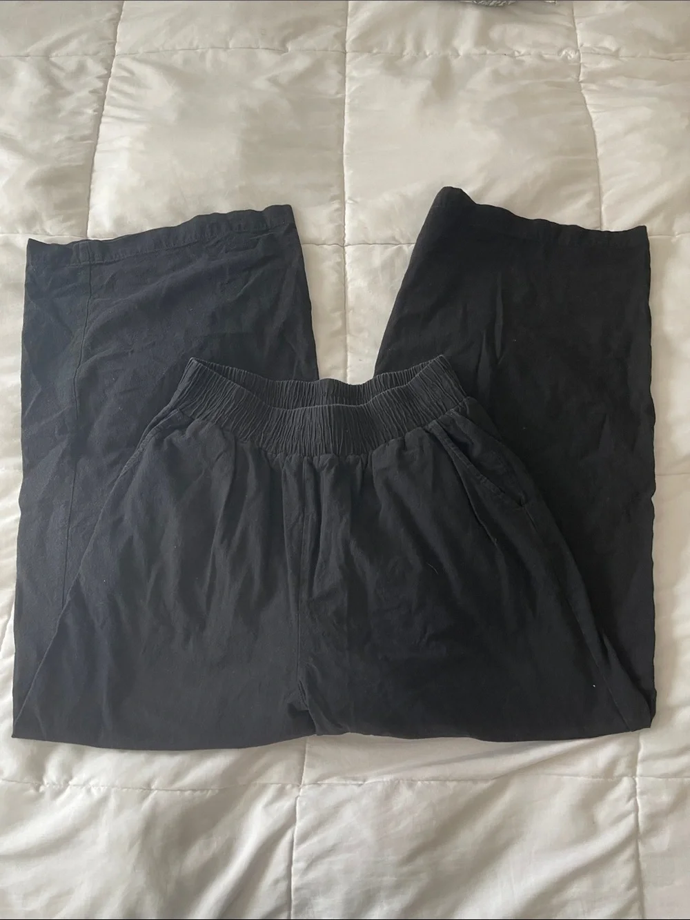 Black Elastic Waist Wide-Leg Pants